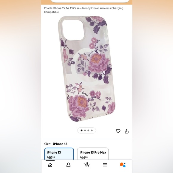NWT Coach Protective Case for MagSafe iPhone 15/14/13 Moody Floral Glitter - Picture 7 of 8